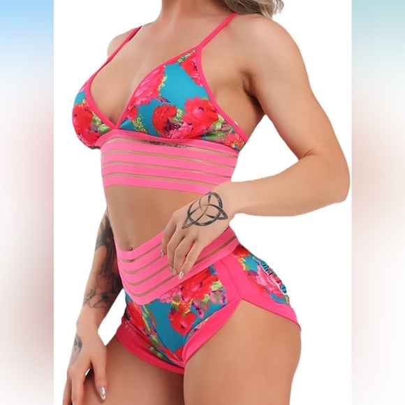 Floral Hot Pink & Teal Yoga Set - Picture 1 of 16